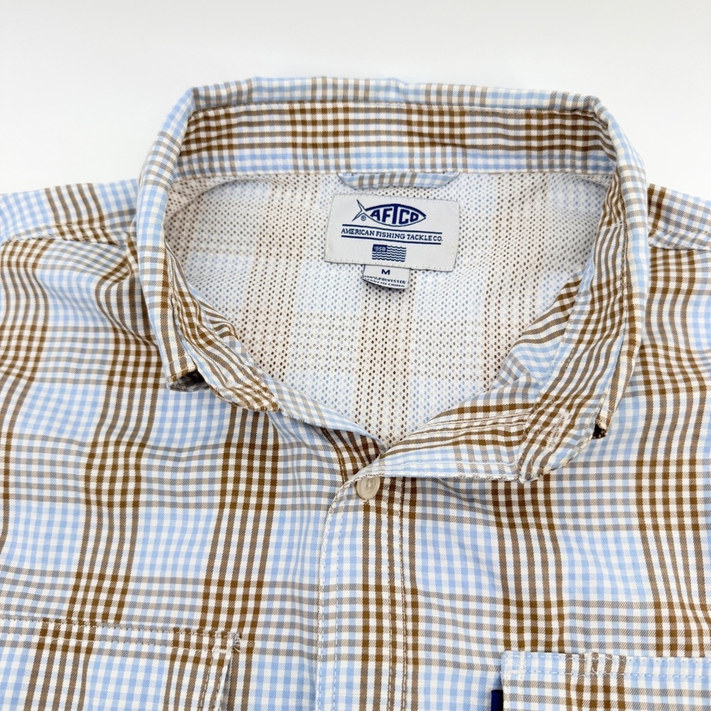 AFTCO Shirt Mens M Blue Plaid Vented Performance Long Sleeve Fishing Utility - Picture 5 of 9